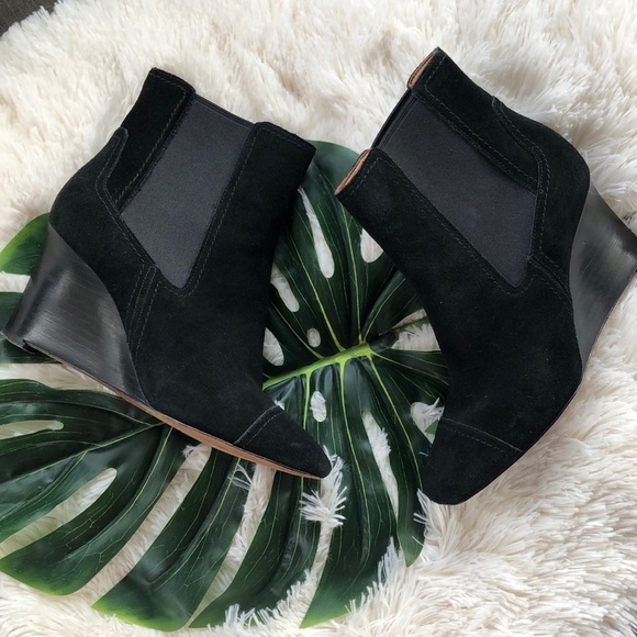 Nine West Suede Leather Wedge Ankle Boots in Black 5.5 - Picture 2 of 7